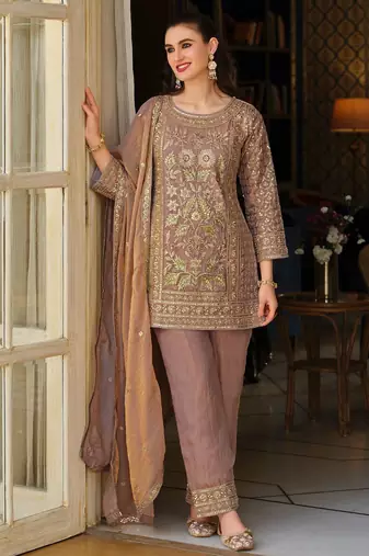 Women Floral Embroidered Panelled Sequinned Kurta with Trousers & With Dupatta