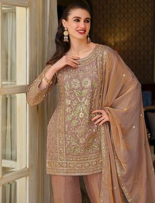 Women Floral Embroidered Panelled Sequinned Kurta with Trousers & With Dupatta 4