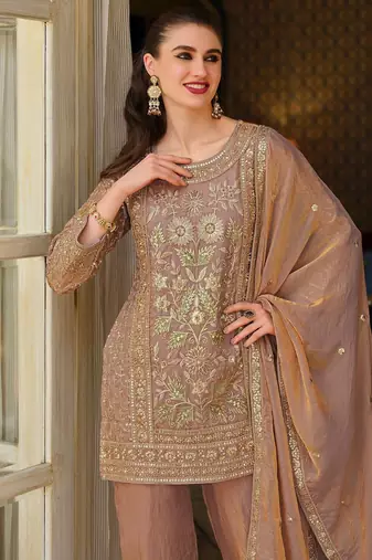 Women Floral Embroidered Panelled Sequinned Kurta with Trousers & With Dupatta