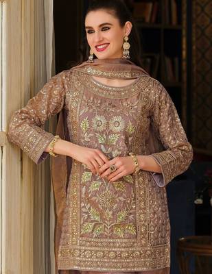 Women Floral Embroidered Panelled Sequinned Kurta with Trousers & With Dupatta 5