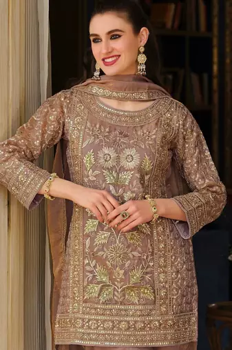 Women Floral Embroidered Panelled Sequinned Kurta with Trousers & With Dupatta