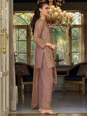 Women Floral Embroidered Panelled Sequinned Kurta with Trousers & With Dupatta 6