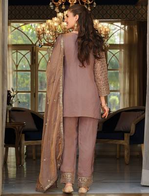 Women Floral Embroidered Panelled Sequinned Kurta with Trousers & With Dupatta 7