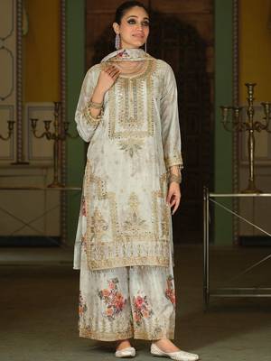 Women Floral Embroidered Regular Mirror Work Kurta with Palazzos & With Dupatta 2