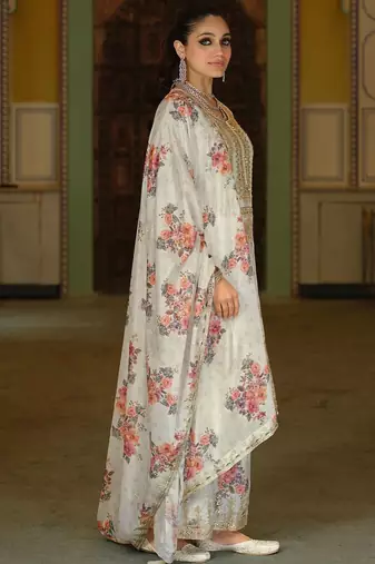 Women Floral Embroidered Regular Mirror Work Kurta with Palazzos & With Dupatta