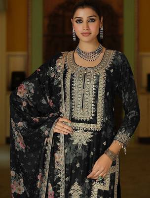 Women Floral Embroidered Regular Mirror Work Kurta with Palazzos & With Dupatta 1