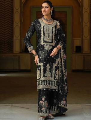 Women Floral Embroidered Regular Mirror Work Kurta with Palazzos & With Dupatta 2