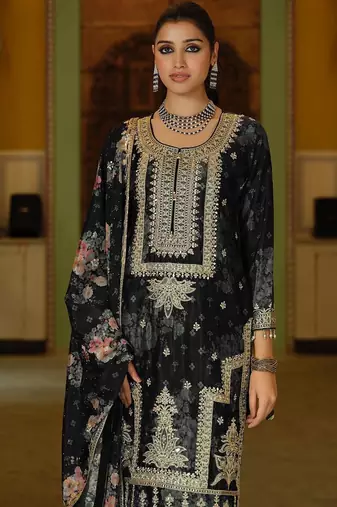 Women Floral Embroidered Regular Mirror Work Kurta with Palazzos & With Dupatta