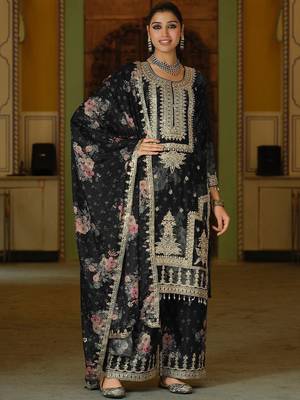 Women Floral Embroidered Regular Mirror Work Kurta with Palazzos & With Dupatta 5