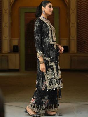 Women Floral Embroidered Regular Mirror Work Kurta with Palazzos & With Dupatta 6