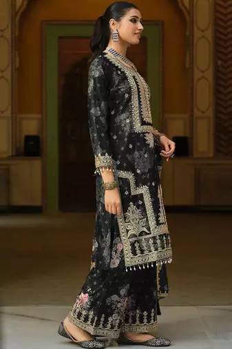 Women Floral Embroidered Regular Mirror Work Kurta with Palazzos & With Dupatta