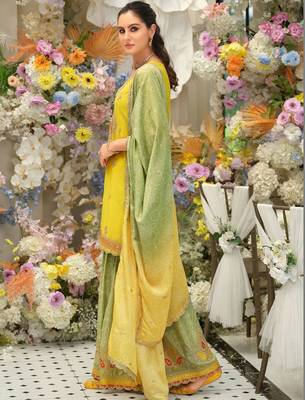 Women Ethnic Motifs Embroidered Regular Sequinned Kurta with Sharara & With Dupatta 1
