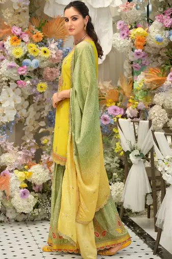 Women Ethnic Motifs Embroidered Regular Sequinned Kurta with Sharara & With Dupatta