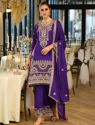 Women Ethnic Motifs Embroidered Regular Thread Work Kurta with Palazzos & With Dupatta 1