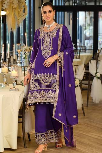 Women Ethnic Motifs Embroidered Regular Thread Work Kurta with Palazzos & With Dupatta