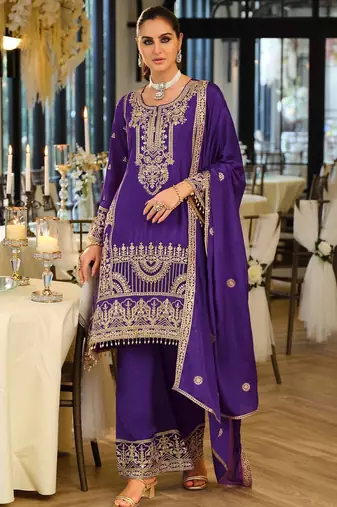 Women Ethnic Motifs Embroidered Regular Thread Work Kurta with Palazzos & With Dupatta