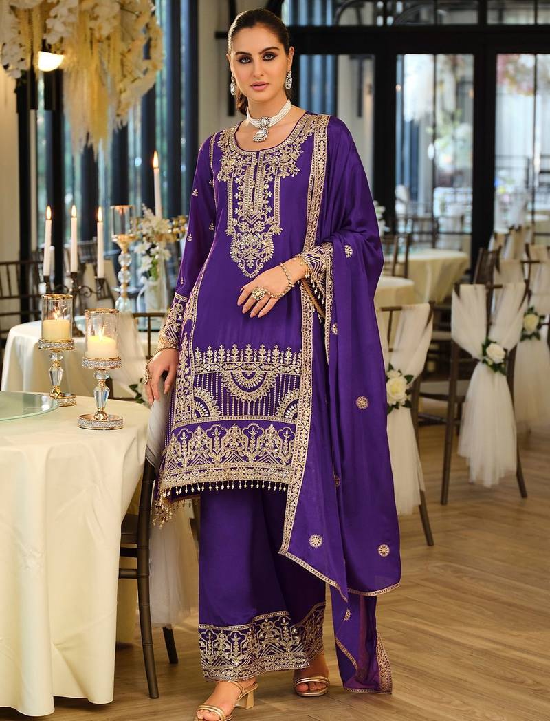 Women Ethnic Motifs Embroidered Regular Thread Work Kurta with Palazzos & With Dupatta