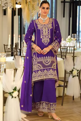 Women Ethnic Motifs Embroidered Regular Thread Work Kurta with Palazzos & With Dupatta