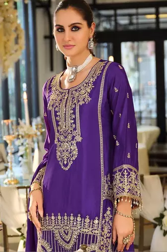 Women Ethnic Motifs Embroidered Regular Thread Work Kurta with Palazzos & With Dupatta