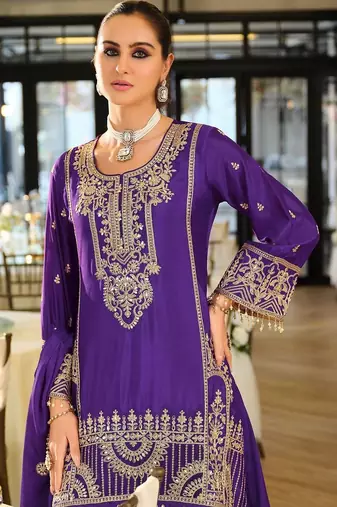 Women Ethnic Motifs Embroidered Regular Thread Work Kurta with Palazzos & With Dupatta