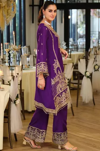 Women Ethnic Motifs Embroidered Regular Thread Work Kurta with Palazzos & With Dupatta
