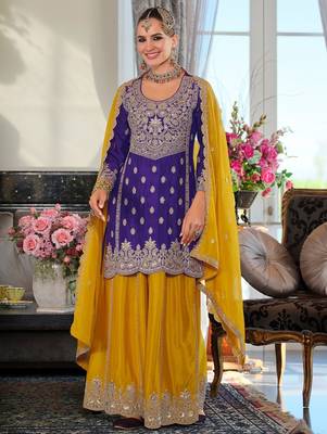 Women Ethnic Motifs Embroidered Regular Beads and Stones Kurta with Palazzos & With Dupatta 1