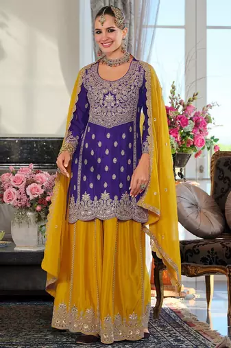 Women Ethnic Motifs Embroidered Regular Beads and Stones Kurta with Palazzos & With Dupatta