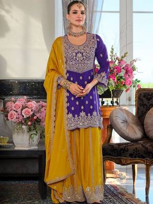 Women Ethnic Motifs Embroidered Regular Beads and Stones Kurta with Palazzos & With Dupatta 2