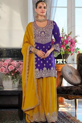 Women Ethnic Motifs Embroidered Regular Beads and Stones Kurta with Palazzos & With Dupatta