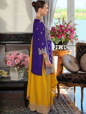 Women Ethnic Motifs Embroidered Regular Beads and Stones Kurta with Palazzos & With Dupatta 4