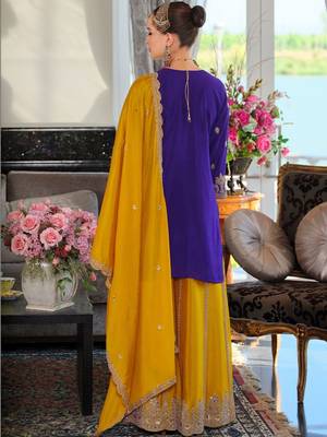 Women Ethnic Motifs Embroidered Regular Beads and Stones Kurta with Palazzos & With Dupatta 5