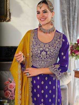 Women Ethnic Motifs Embroidered Regular Beads and Stones Kurta with Palazzos & With Dupatta 6