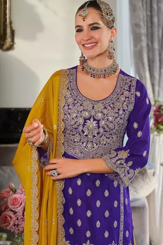 Women Ethnic Motifs Embroidered Regular Beads and Stones Kurta with Palazzos & With Dupatta