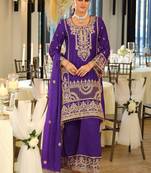 Women Ethnic Motifs Embroidered Regular Thread Work Kurta with Palazzos & With Dupatta