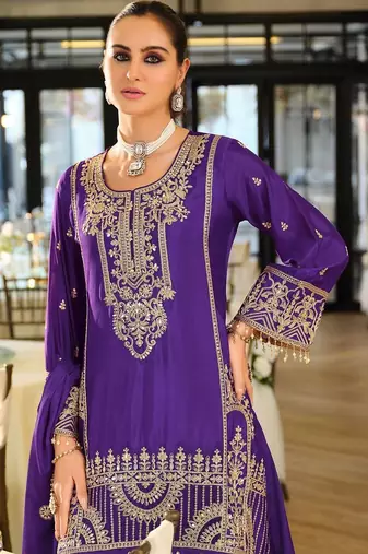 Women Ethnic Motifs Embroidered Regular Thread Work Kurta with Palazzos & With Dupatta