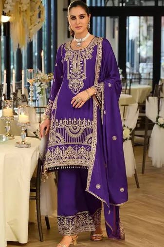 Women Ethnic Motifs Embroidered Regular Thread Work Kurta with Palazzos & With Dupatta