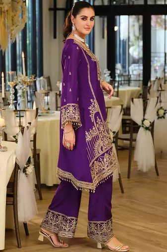 Women Ethnic Motifs Embroidered Regular Thread Work Kurta with Palazzos & With Dupatta