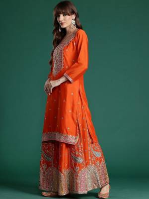 Women Ethnic Motifs Embroidered Regular Sequinned Kurta with Sharara & With Dupatta 1