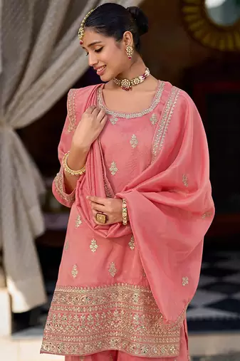 Women Floral Embroidered Kurti with Palazzo & Dupatta