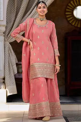 Women Floral Embroidered Kurti with Palazzo & Dupatta
