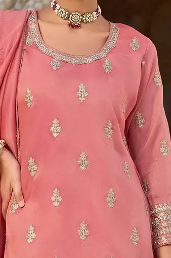 Women Floral Embroidered Kurti with Palazzo & Dupatta