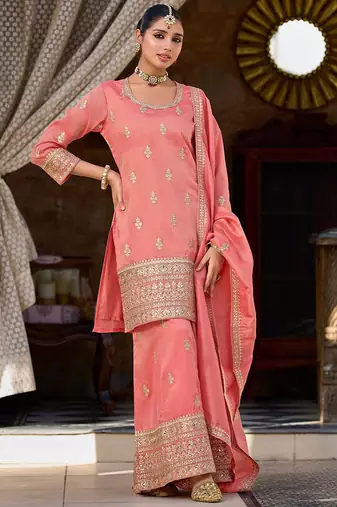 Women Floral Embroidered Kurti with Palazzo & Dupatta