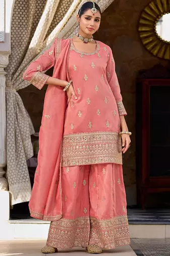 Women Floral Embroidered Kurti with Palazzo & Dupatta