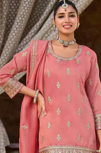 Women Floral Embroidered Kurti with Palazzo & Dupatta
