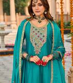 Floral Embroidered Mirror Work Sequinned Anarkali Kurta With Dhoti & Dupatta
