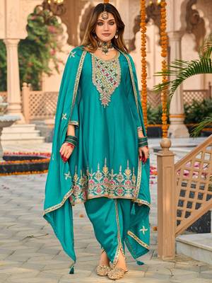 Floral Embroidered Mirror Work Sequinned Anarkali Kurta With Dhoti & Dupatta 2