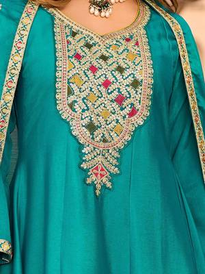 Floral Embroidered Mirror Work Sequinned Anarkali Kurta With Dhoti & Dupatta 3