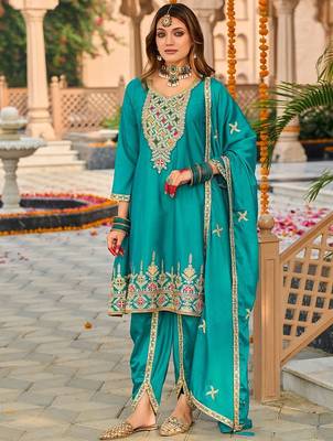 Floral Embroidered Mirror Work Sequinned Anarkali Kurta With Dhoti & Dupatta 4