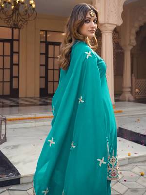 Floral Embroidered Mirror Work Sequinned Anarkali Kurta With Dhoti & Dupatta 5