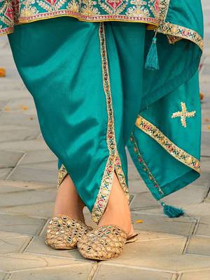 Floral Embroidered Mirror Work Sequinned Anarkali Kurta With Dhoti & Dupatta 6